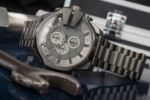 Diesel DZ4282 Mega Chief Chronograph Grey Dial Grey Steel Strap Watch for Men Diesel