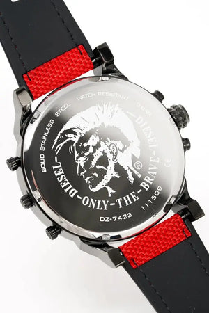 Diesel DZ7423 Mr Daddy 2.0 Chronograph Grey Dial Red Rubber Strap Watch For Men Diesel