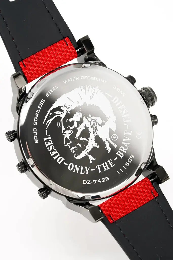 Diesel DZ7423 Mr Daddy 2.0 Chronograph Grey Dial Red Rubber Strap Watch For Men Diesel