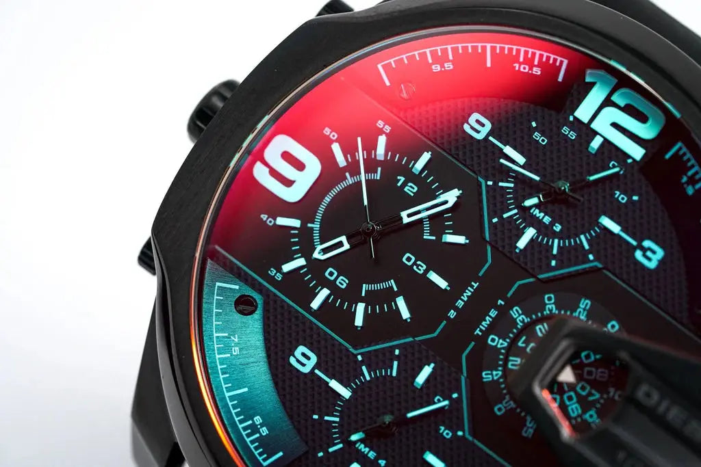 Diesel DZ7373 Uber Chief Chronograph Red Dial Black Steel Strap Watch For Men Diesel