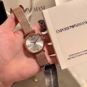 Emporio Armani AR1956 Gianni T Bar Silver Dial Rose Gold Mesh Bracelet Watch For Women Emporio Armani