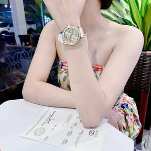 Michael Kors MK7267 Jessa Quartz Gold Dial White Silicone Strap Watch For Women Michael Kros