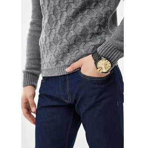 Diesel DZ4485 Mega Chief Chronograph Gold Dial Black Steel Strap Watch For Men Diesel