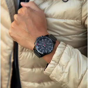 Tommy Hilfiger 1791935 Mason Chronograph Black Dial Black Steel Strap Watch For Men Tommy Hilfiger