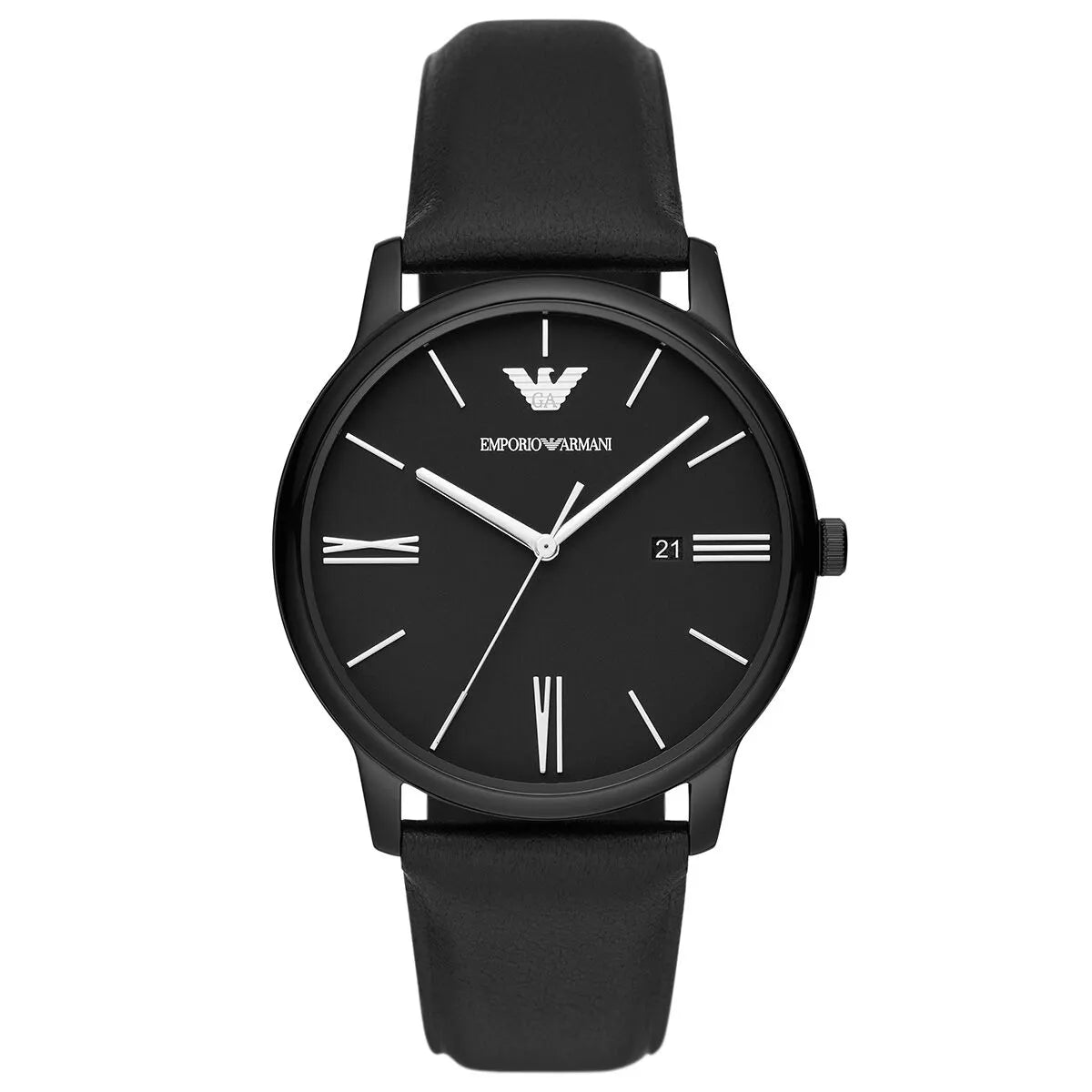 Emporio Armani AR11573 – Black Leather Men’s Three-Hand Date Watch