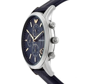 Emporio Armani AR11216 Renato Chronograph Blue Dial Black Leather Strap Watch For Men Emporio Armani