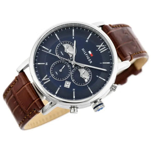Tommy Hilfiger 1710393 Evan Chronograph Blue Dial Brown Leather Strap Watch for Men Tommy Hilfiger
