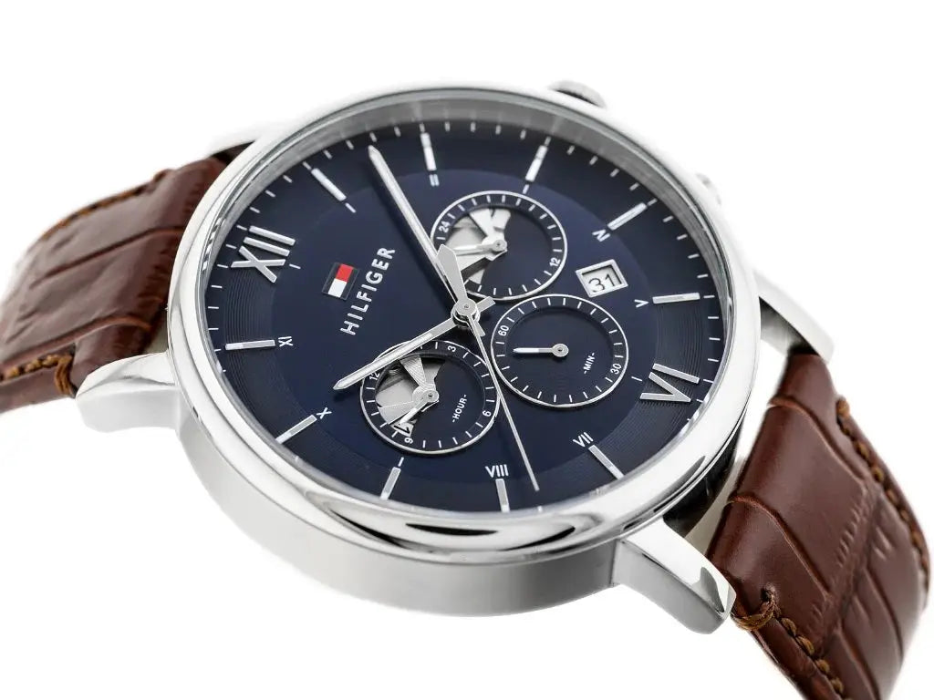 Tommy Hilfiger 1710393 Evan Chronograph Blue Dial Brown Leather Strap Watch for Men Tommy Hilfiger