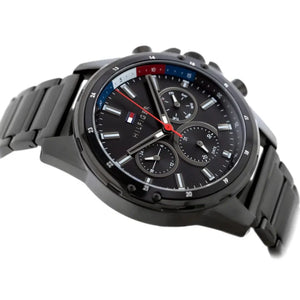 Tommy Hilfiger 1791935 Mason Chronograph Black Dial Black Steel Strap Watch For Men Tommy Hilfiger
