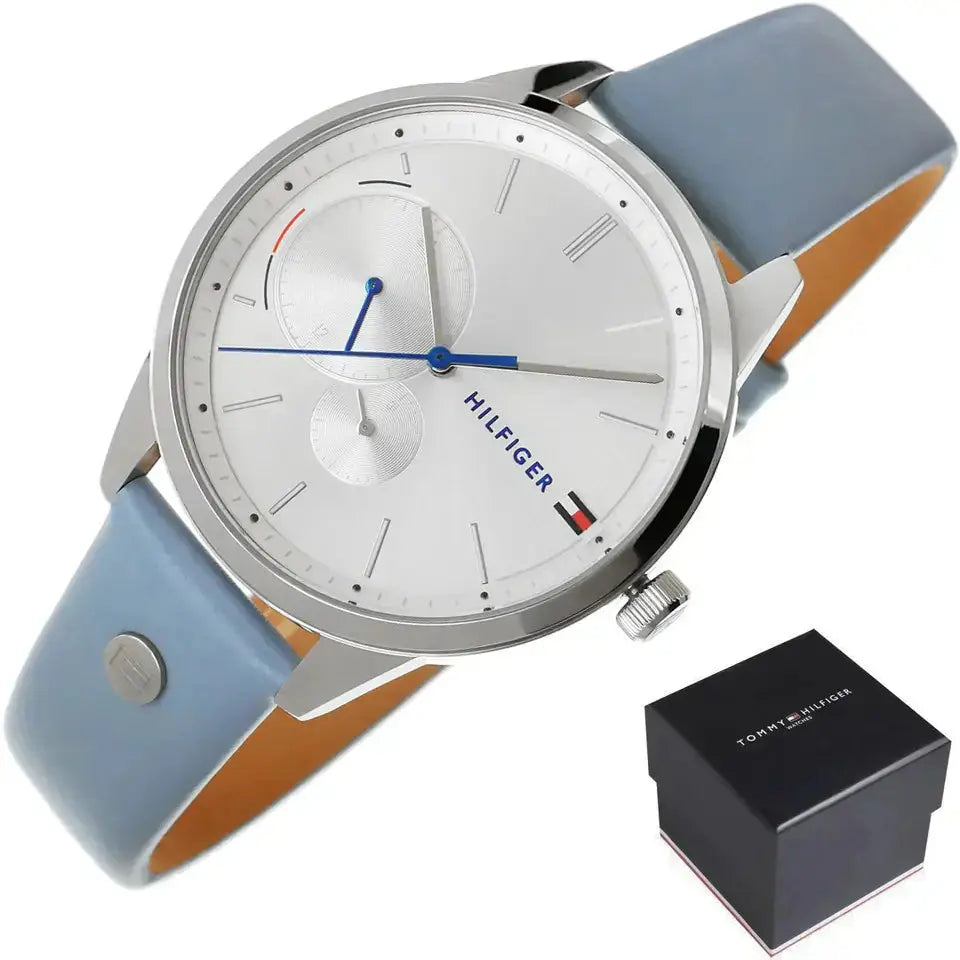 Tommy Hilfiger 1782023 Brooke Silver Dial Blue Leather Strap Watch for Women Tommy Hilfiger