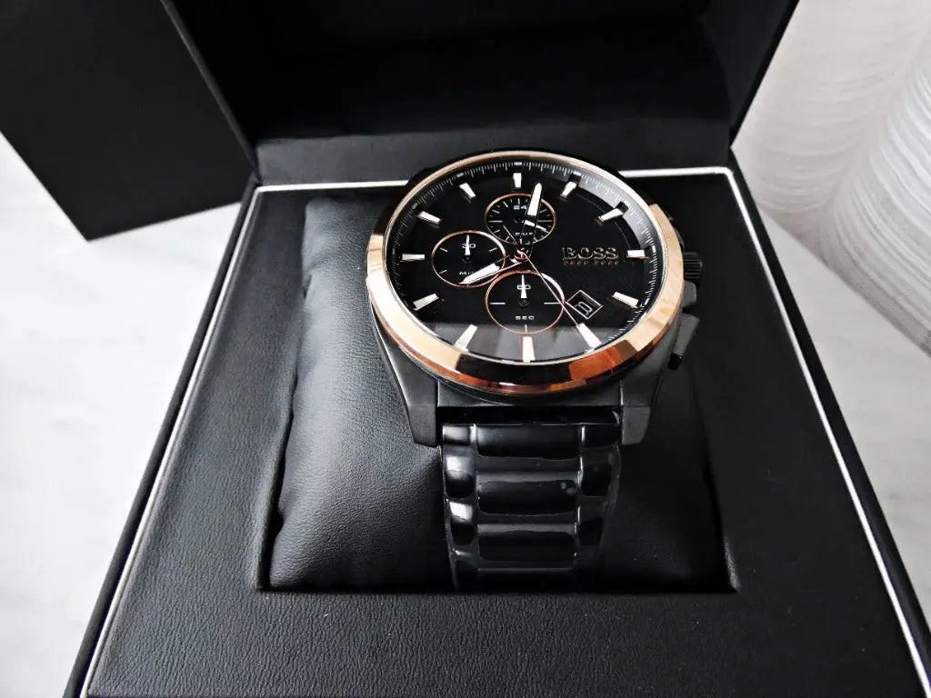 Hugo Boss 1513885 Grandmaster Black Dial Black Steel Strap Watch for Men Hugo Boss