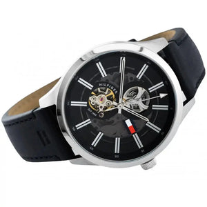 Tommy Hilfiger 1791641 Spencer Skeleton Black Dial Black Leather Strap Watch for Men Tommy Hilfiger
