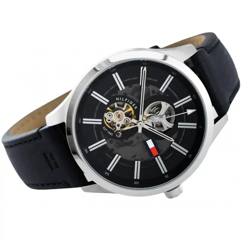 Tommy Hilfiger 1791641 Spencer Skeleton Black Dial Black Leather Strap Watch for Men Tommy Hilfiger