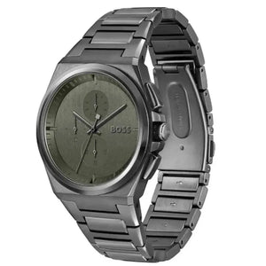 Hugo Boss 1514045 Steer Chronograph Grey Dial Grey Steel Strap Watch For Men Hugo Boss