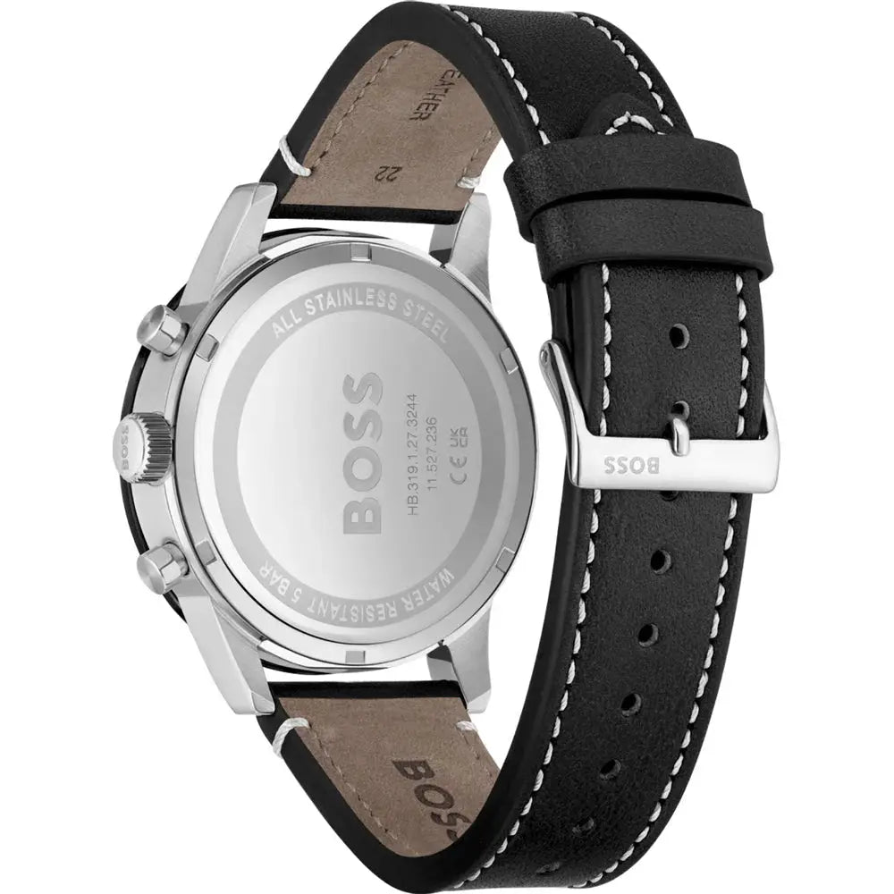 Hugo Boss 1513920 Allure Black Dial Black Leather Strap Watch for Men Hugo Boss