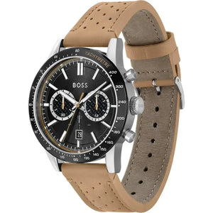 Hugo Boss 1513964 Allure Black Dial Brown Leather Strap Watch for Men Hugo Boss