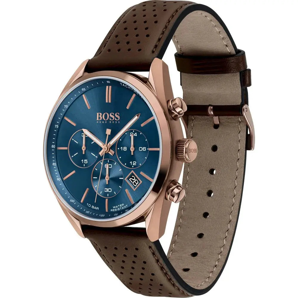 Hugo Boss 1513817 Champion Blue Dial Brown Leather Strap Watch for Men Hugo Boss