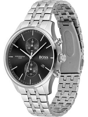 Hugo Boss 1513383 Jet Black Dial Silver Steel Strap Watch for Men Hugo Boss