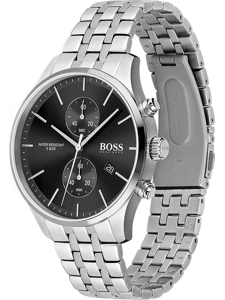 Hugo Boss 1513869 Associate Black Dial Silver Steel Strap Watch for Men Hugo Boss