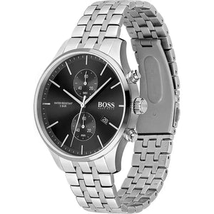 Hugo Boss 1513869 Associate Black Dial Silver Steel Strap Watch for Men Hugo Boss