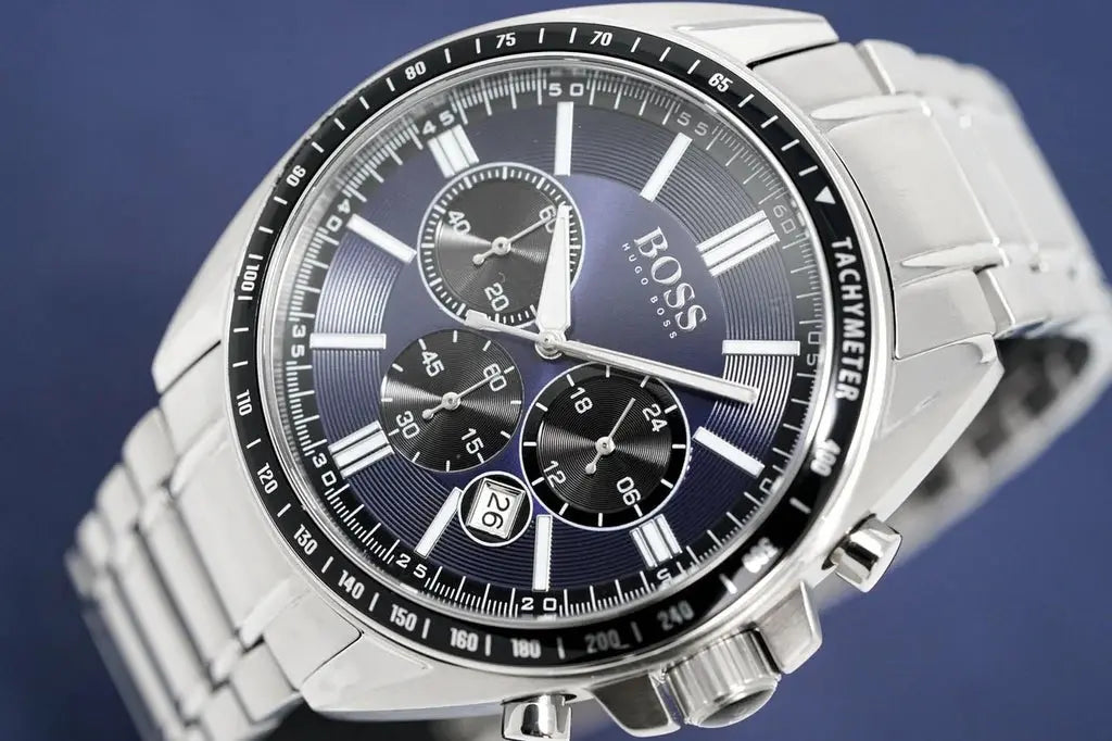 Hugo Boss 1513081 Chronograph Driver Blue Dial Silver Steel Strap Watch for Men Hugo Boss