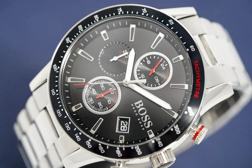 Hugo Boss 1513509 Rafale Chronograph Black Dial Silver Steel Strap Watch for Men Hugo Boss