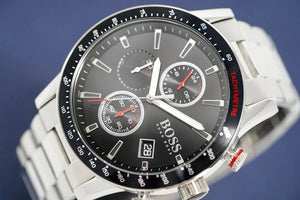 Hugo Boss 1513509 Rafale Chronograph Black Dial Silver Steel Strap Watch for Men Hugo Boss