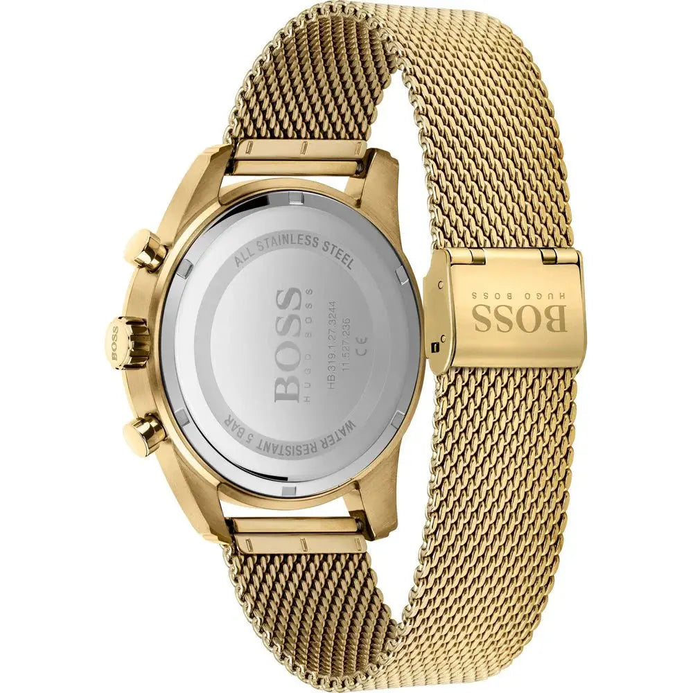 Hugo Boss 1513838 Skymaster Black Dial Gold Mesh Bracelet Watch for Men Hugo Boss