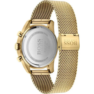 Hugo Boss 1513838 Skymaster Black Dial Gold Mesh Bracelet Watch for Men Hugo Boss