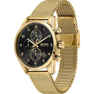 Hugo Boss 1513838 Skymaster Black Dial Gold Mesh Bracelet Watch for Men Hugo Boss