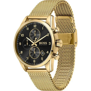 Hugo Boss 1513838 Skymaster Black Dial Gold Mesh Bracelet Watch for Men Hugo Boss