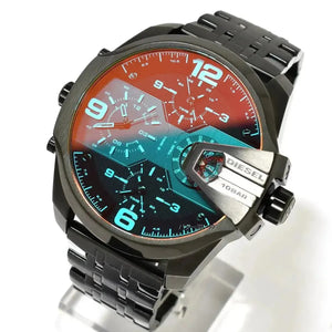 Diesel DZ7373 Uber Chief Chronograph Red Dial Black Steel Strap Watch For Men Diesel