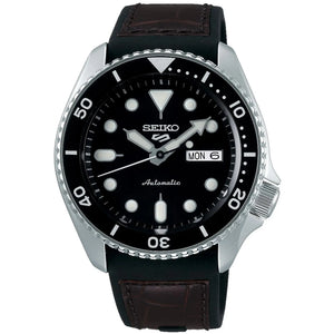 Seiko SRPD55K2 5 Sports Genuine Brown Leather & Black Silicone Strap Automatic Black Dial Men’s Watch Seiko