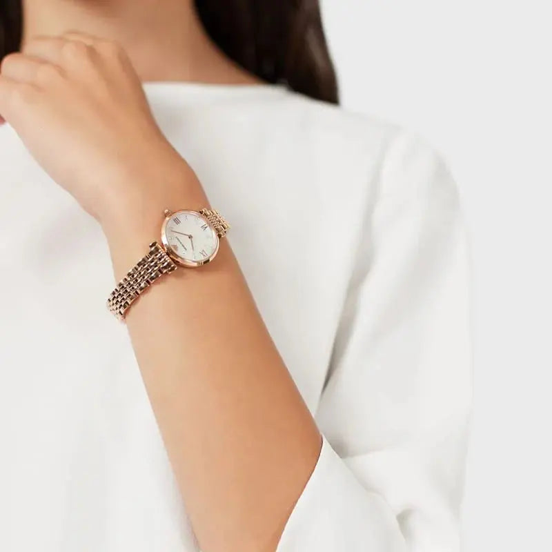 Emporio Armani AR11316 Gianni T-Bar Mother of Pearl Dial Rose Gold Steel Strap Watch For Women Emporio Armani