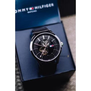 Tommy Hilfiger 1791641 Spencer Skeleton Black Dial Black Leather Strap Watch for Men Tommy Hilfiger