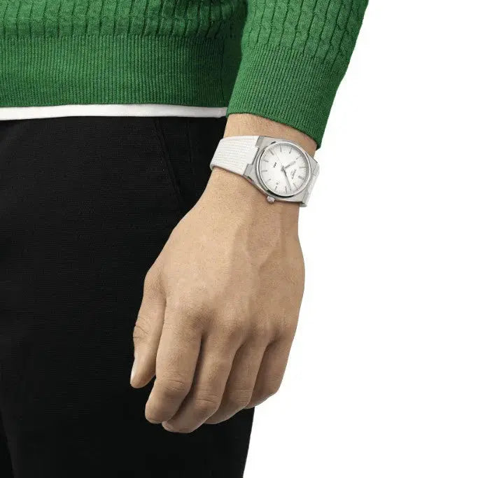 Tissot T137.410.17.011.00 PRX 40 White Dial White Rubber Strap Watch For Men Tissot