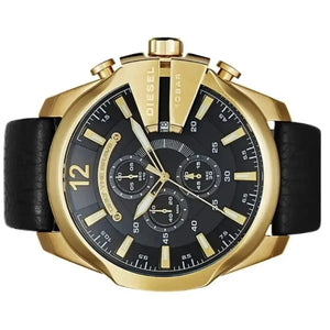 Diesel DZ4344 Mega Chief Chronograph Black Dial Black Leather Strap Watch For Men Diesel