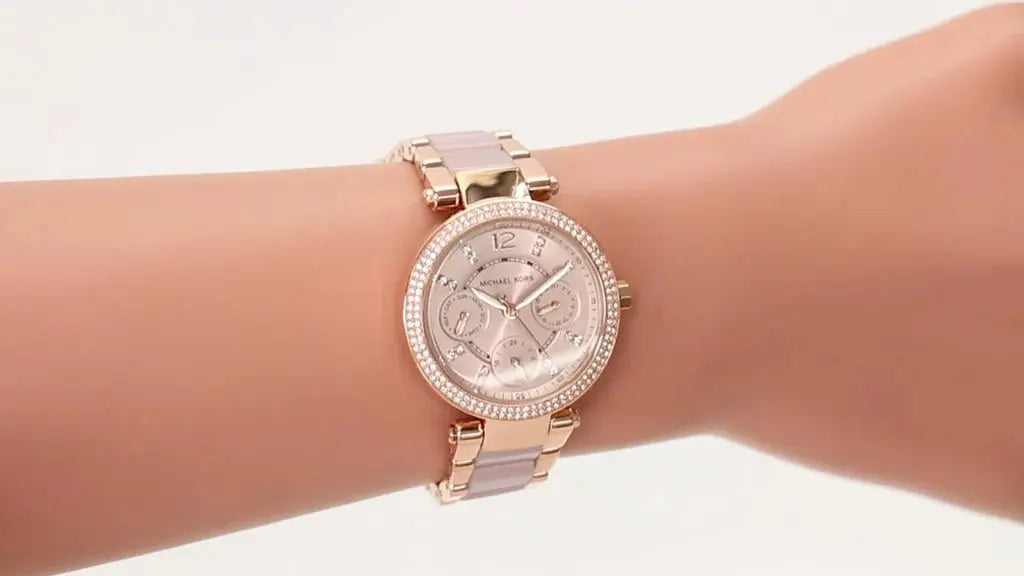Michael Kors MK6110 Parker Pink Dial Two Tone Steel Strap Watch for Women Michael Kros