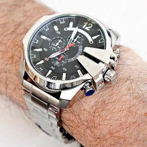 Diesel DZ4308 Mega Chief Chronograph Black Dial Silver Steel Strap Watch For Men Diesel