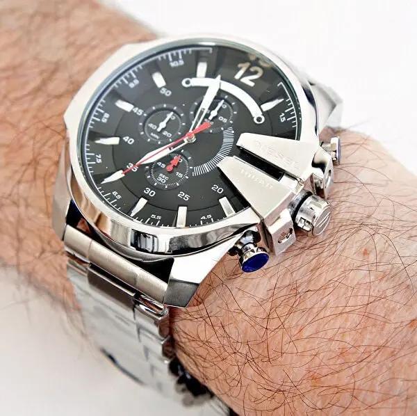 Diesel DZ4308 Mega Chief Chronograph Black Dial Silver Steel Strap Watch For Men Diesel
