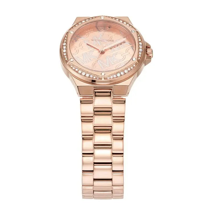 Michael Kors MK7405 Lennox Quartz Rose Gold Dial Rose Gold Steel Strap Watch For Women Michael Kros