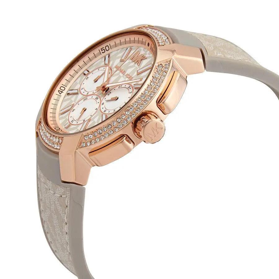 Michael Kors MK6949 Sidney Chronograph White Dial Beige Leather Strap Watch For Women Michael Kros