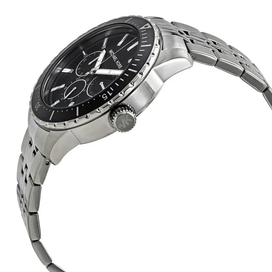 Michael Kors MK7156 Cunningham Multifunction Black Dial Silver Steel Strap Watch For Men Michael Kros