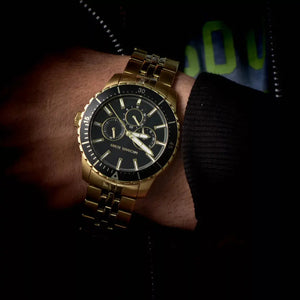 Michael Kors MK7154 Cunningham Multifunction Black Dial Gold Steel Strap Watch For Men Michael Kros