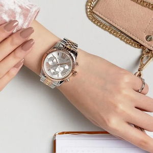 Michael Kors MK5735 Lexington Chronograph Silver Dial Two Tone Steel Strap Watch for Women Michael Kros
