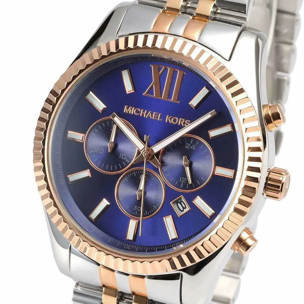 Michael Kors MK8412 Lexington Blue Dial Two Tone Steel Strap Watch for Men Michael Kros