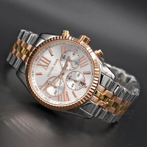 Michael Kors MK5735 Lexington Chronograph Silver Dial Two Tone Steel Strap Watch for Women Michael Kros