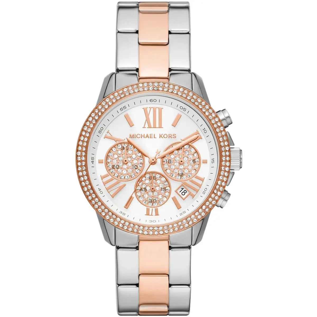 Michael Kors MK7201 Bryn Pavé White Dial Two Tone Steel Strap Watch For Women Michael Kros