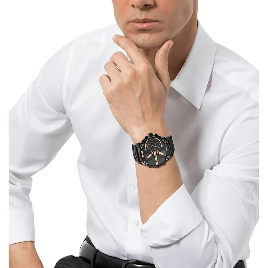 Diesel DZ7312 Big Daddy Chronograph Black Dial Black Steel Strap Watch For Men Diesel