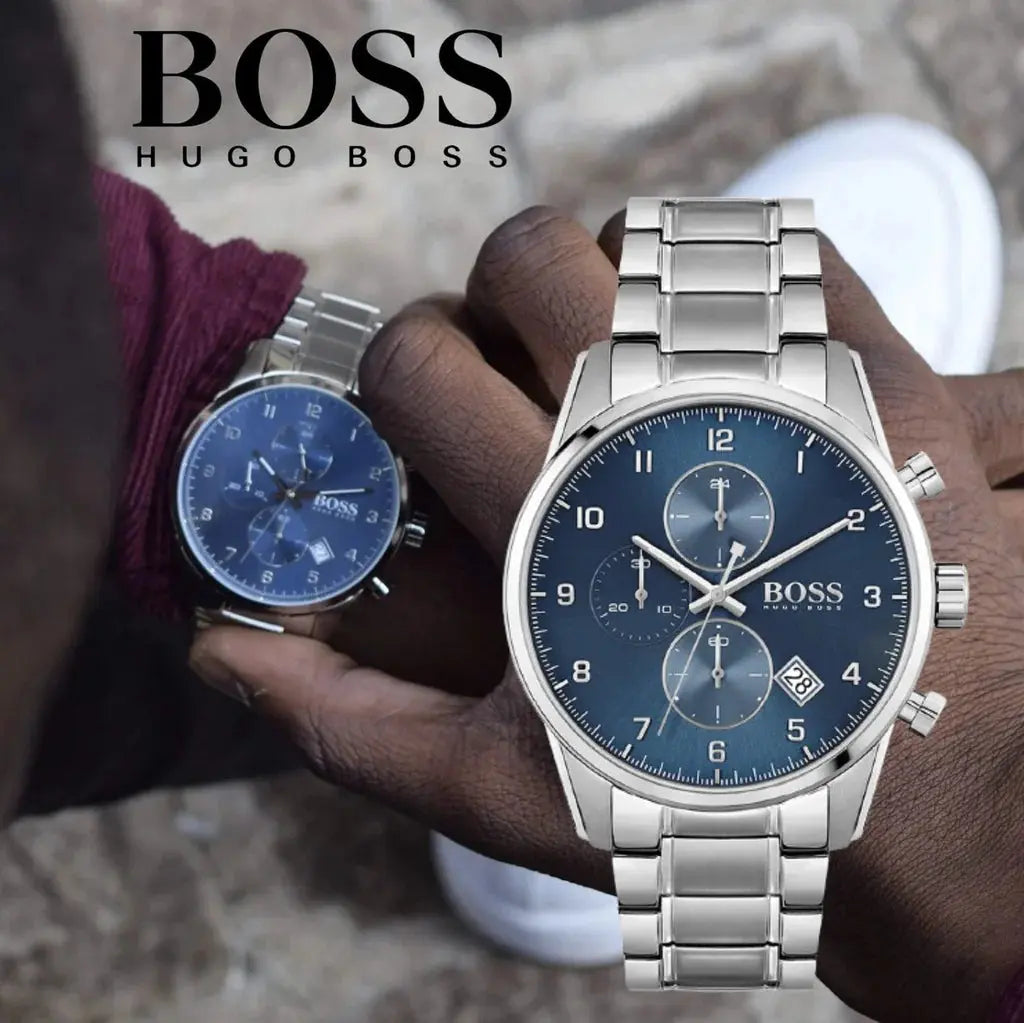 Hugo Boss 1513784 Skymaster Blue Dial Silver Steel Strap Watch for Men Hugo Boss
